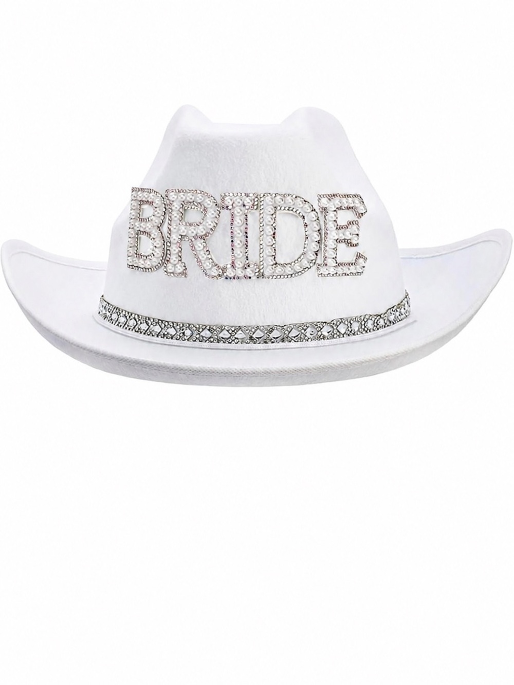 Bride White Rhinestone Wedding Cowboy Hat